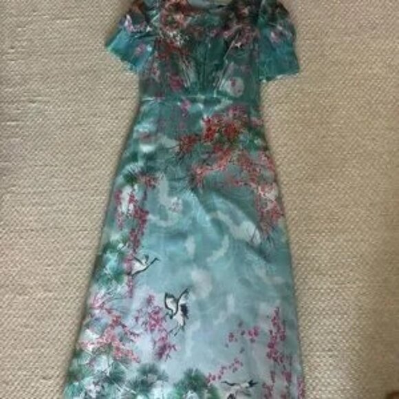 SALONI Blue Off-the-Shoulder Midi Dress for Weddings - Picture 1 of 9